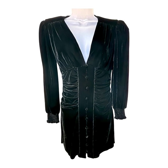 Zara Dresses & Skirts - Zara Alessa Romantic Black Ruched Stretch Velvet Dress XS